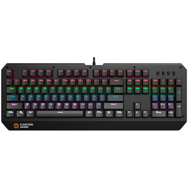 240205150012709090 CANYON Hazard GK-6, Wired multimedia gaming keyboard with lighting effect, 108pcs rainbow LED, Numbers 104keys, EN double injection layout, cable length 1.8M, 450.5*163.7*42mm, 0.90kg, color black