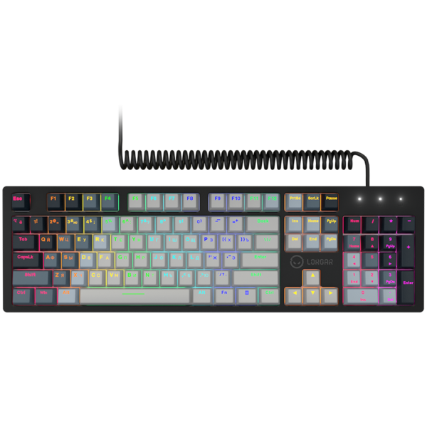 240528091031890013 LORGAR Azar 514, Wired mechanical gaming keyboard, RGB backlight, 1680000 colour variations, 18 modes, keys number: 104, 50M clicks, linear dream switches, spring cable up to 3.4m, ABS plastic+metal, magnetic cover, 450*136*39mm, 1.17kg, white, EN+RU layout